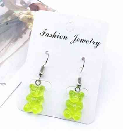Детские серьги желейные мишки салатовые, размер 1,6*1см, смола Киев
