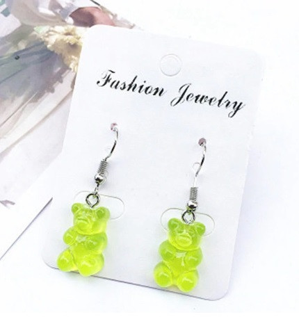 Детские серьги желейные мишки салатовые, размер 1,6*1см, смола Киев - изображение 1