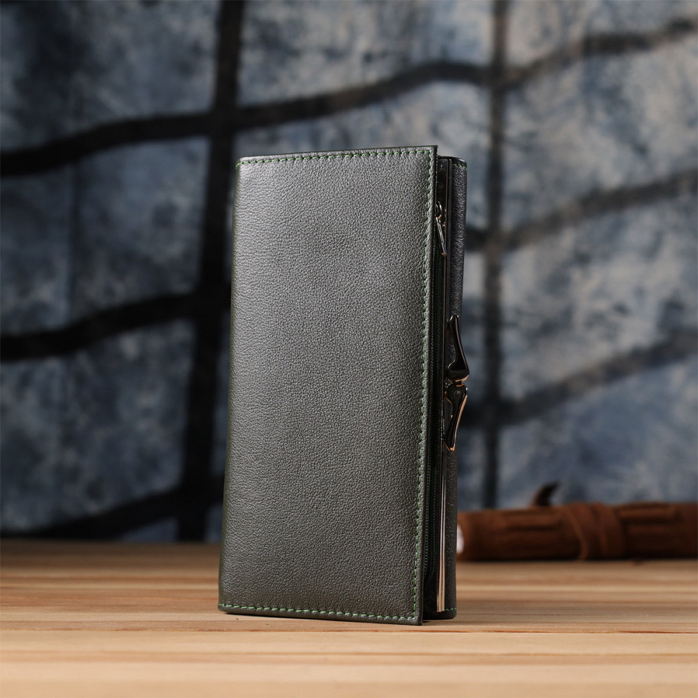 Вместительный женский кошелек на магнитах из натуральной кожи ST Leather 23115 Зеленый Киев - изображение 2