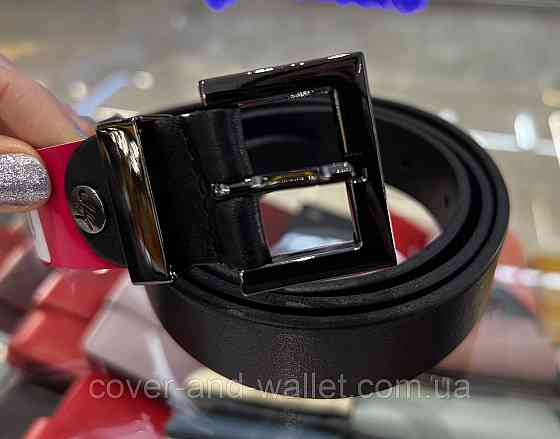 Женский ремень из итальянской кожи черного цвета с квадратной пряжкой 30 мм PS Leather Киев