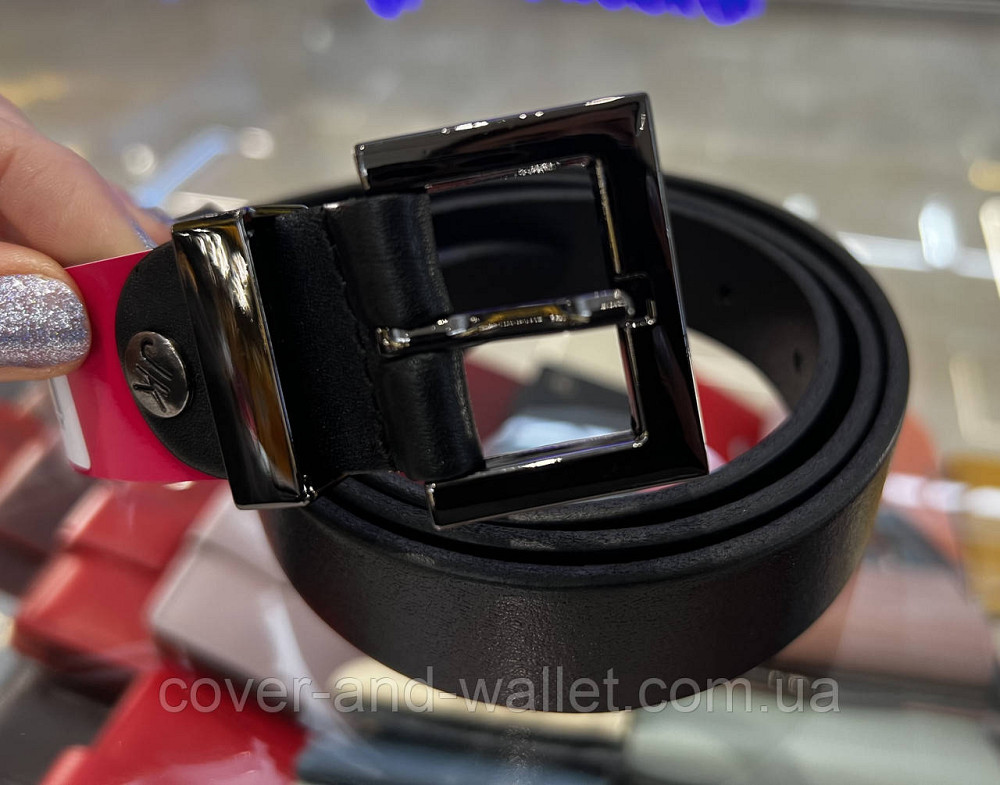 Жіночий ремінь з італійської шкіри чорного кольору з квадратною пряжкою 30 мм PS Leather Київ - фото 4