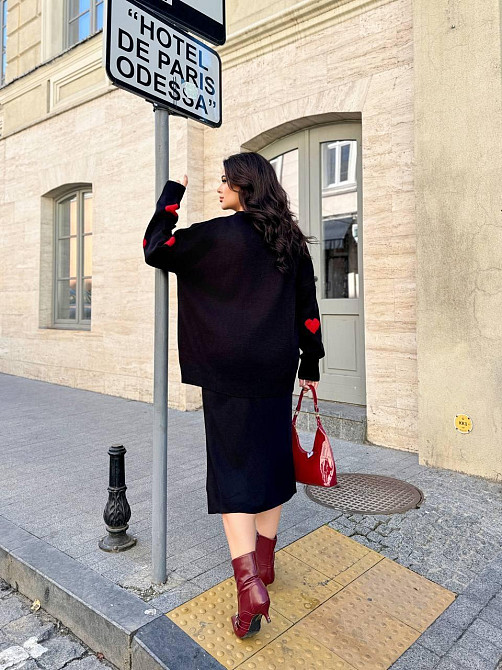 Женский теплый костюм двойка с сердечками мелкая машинная вязка Одесса - изображение 3