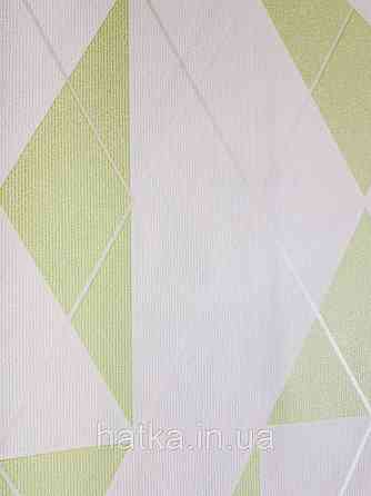 Шпалери вінілові на флізелін Marburg Chelsea 81971 ромби на білому квадрати на зеленому тлі білі смуги Київ