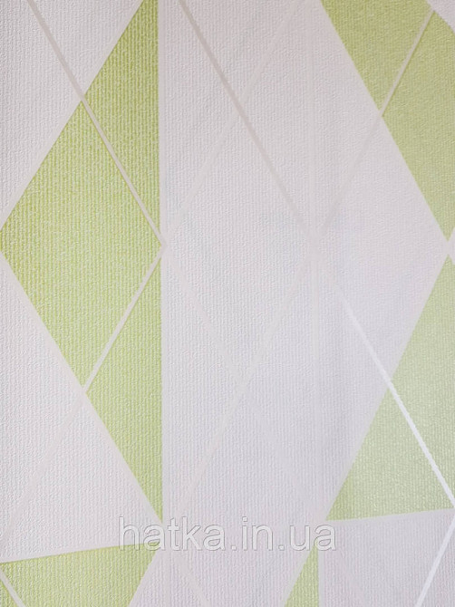 Шпалери вінілові на флізелін Marburg Chelsea 81971 ромби на білому квадрати на зеленому тлі білі смуги Київ - фото 2
