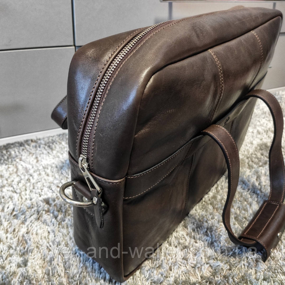Элитная кожаная сумка для ноутбука и документов коричневого цвета GRANDE PELLE 11442 Киев - изображение 7