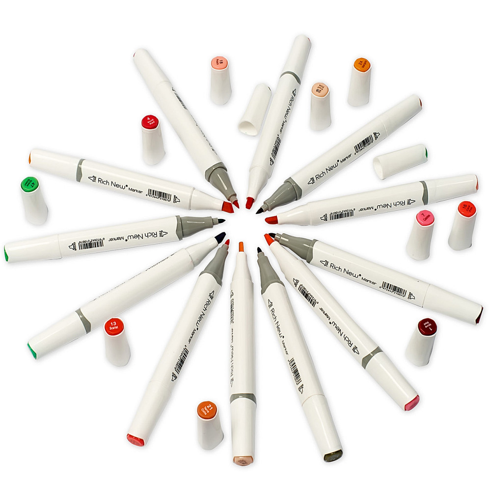Набір якісних спиртових маркерів Rich New для малювання і скетчинга 36 кольору, маркери в чорній сумці Кам'янець-Подільський - фото 5