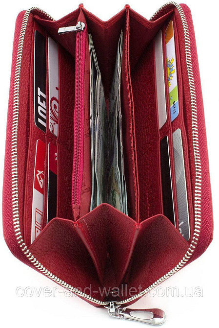 Женский красный кожаный кошелек на молнии с ремешком ST Leather Киев - изображение 5