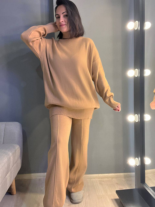 Костюм женский My fashion 202401-101 брюки со стрелкой шнурок и удлиненный свитер оверсайз one size, карамель, one size Киев - изображение 6
