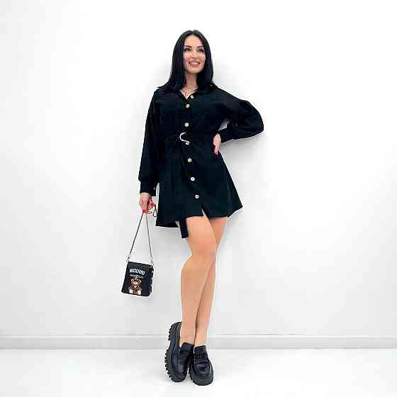 Вельветовое платье с широкими рукавами Margo 46-48, Трехнитка начес, Черный Киев