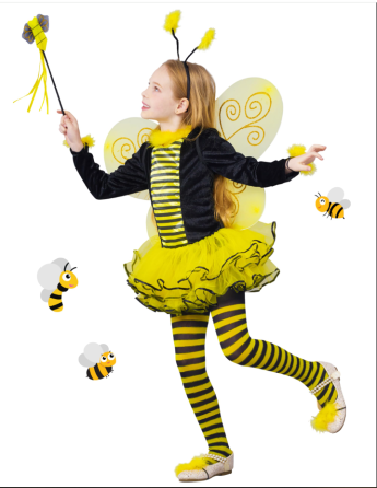 Дитячий карнавальний костюм Бджілки IKALI Girls Bumble Bee 7–8 років (орієнтовно на зріст 122–128 см) (обруч з дефектом) Луцк