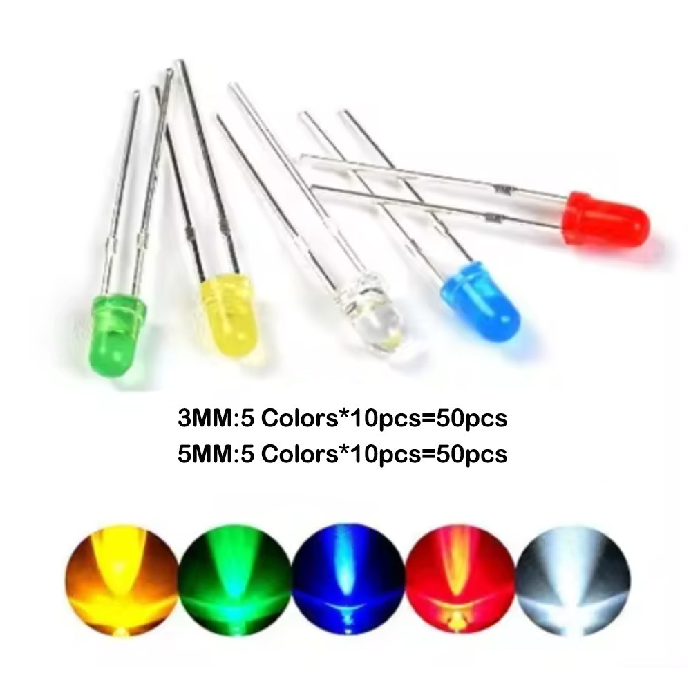 LED світлодіоди 5мм набір 100шт 5 кольорів червоний зелений синій білий жовтий Arduino MasterSem Київ - фото 3