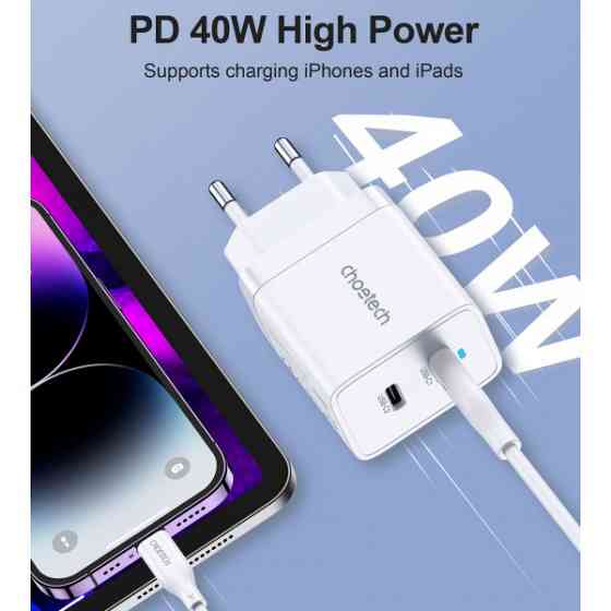 Зарядний пристрій 2хUSB-C 40W PD QC3.0 Q5006 білий Choetech (Q5006-EU-WH) Киев
