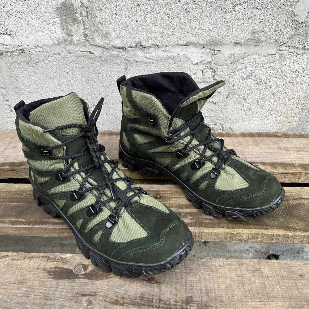 Військові демісезонні черевики зелені, тактичне взуття для чоловіків, натуральна шкіра, прошиті і проклеєні Львів - фото 9