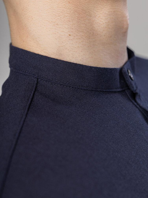 Рубашка из льна мужская синяя однотонная синяя. Рубашка casual на пуговицах синяя Pobedov Exlnt Киев - изображение 8