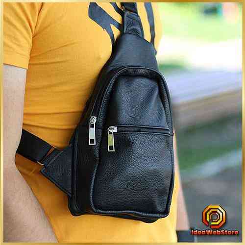 Сумка-слинг кожаная, мужская сумка через плечо черная Idea Мужская кожаная сумка слинг через плечо Киев