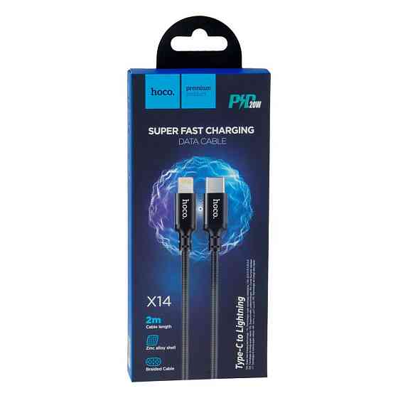 Кабель HOCO X14 Type-C to iP 3A, 20W, 2m, nylon, aluminum connectors, Black Київ