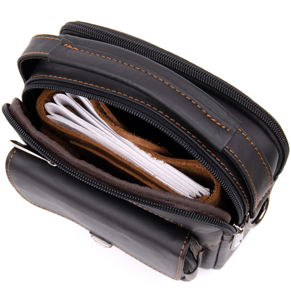 Компактний месенджер на два відділення чоловічий Чорний (Vintage) Київ - фото 10