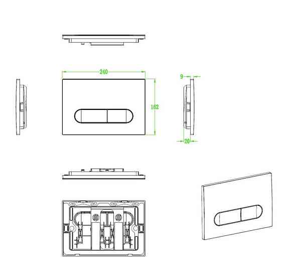 Панель змиву Koer KT-0608-12 240x160x10mm пластик., кнопка закруглена (колір матове золото) (KR6126)   ( 24359 ) Харків