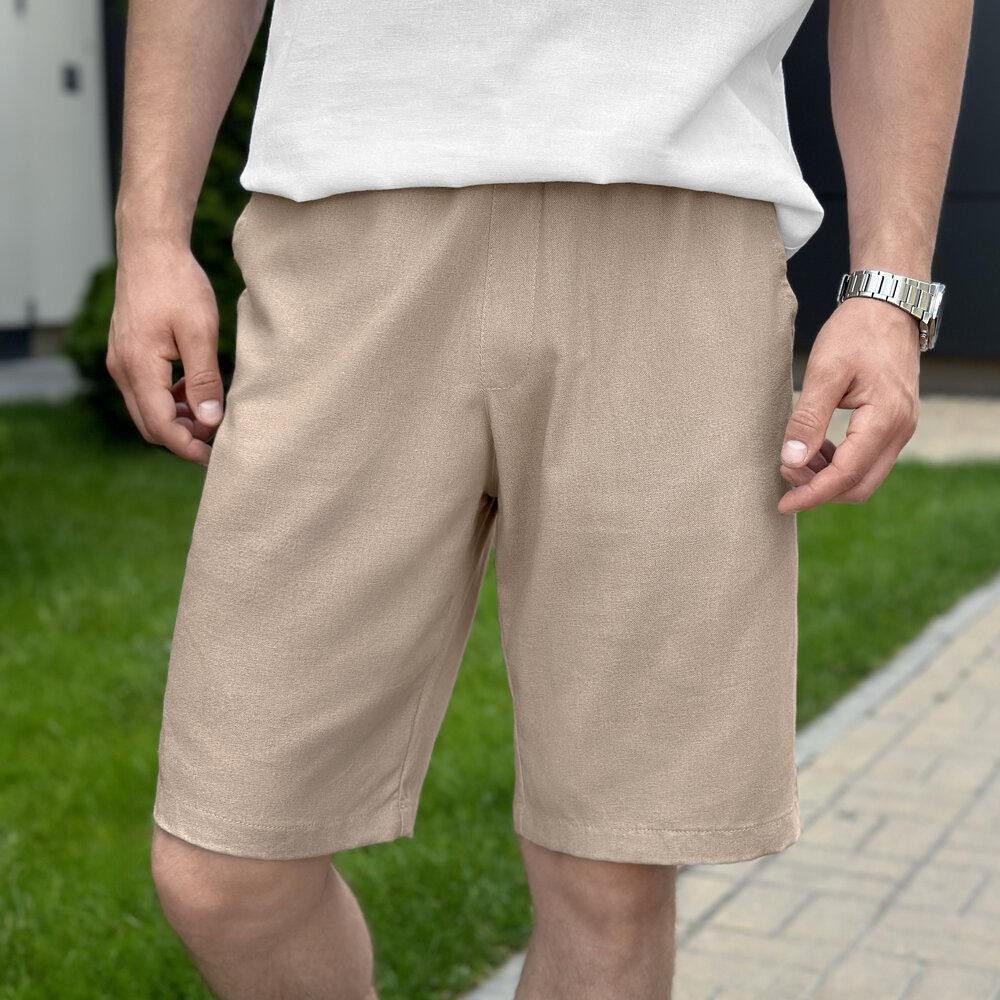 Шорти чоловічі льняні з кишенями бежеві Pobedov Marsel Київ - фото 1