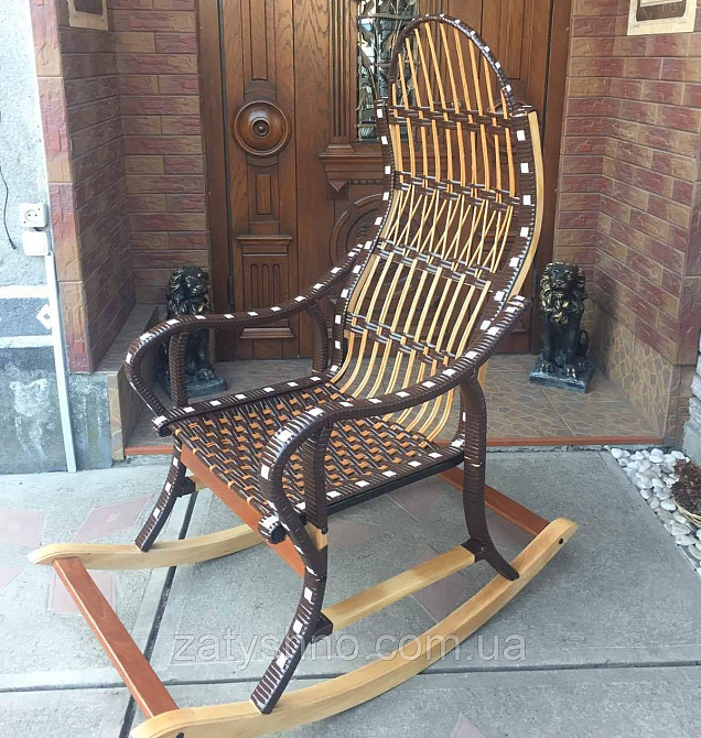 Гойдалка крісло чорна | крісло-гойдалка ротанг | крісло гойдалка плетене з підставкою для ніг Київ - фото 7