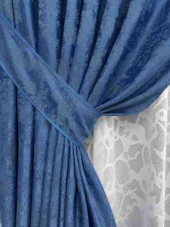 Комплект штор VR-Textil Жакард Мармур 200х270 2шт і Тюль 500х270 1149ш-1529т Синій з білим 71-182/6 Київ