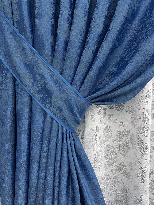 Комплект штор VR-Textil Жакард Мармур 200х270 2шт і Тюль 500х270 1149ш-1529т Синій з білим 71-182/6 Київ - фото 4