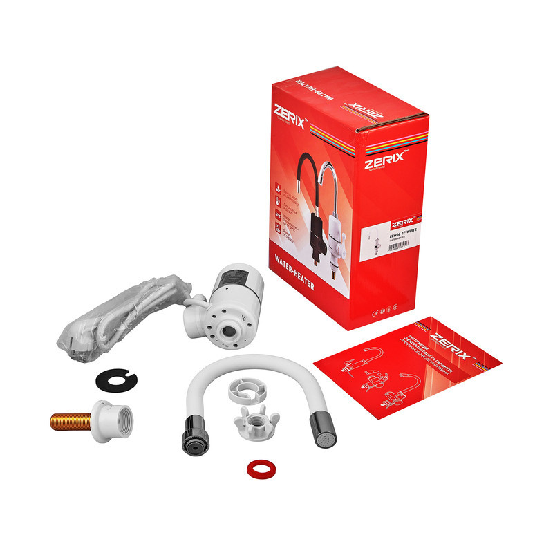 Водонагрівач 3,3 kW проточний, з індикатором температури, рефлекторний вилив, на мийку ZERIX ELW06-EF-WHITE (колір білий) (ZX5856) Київ - фото 2