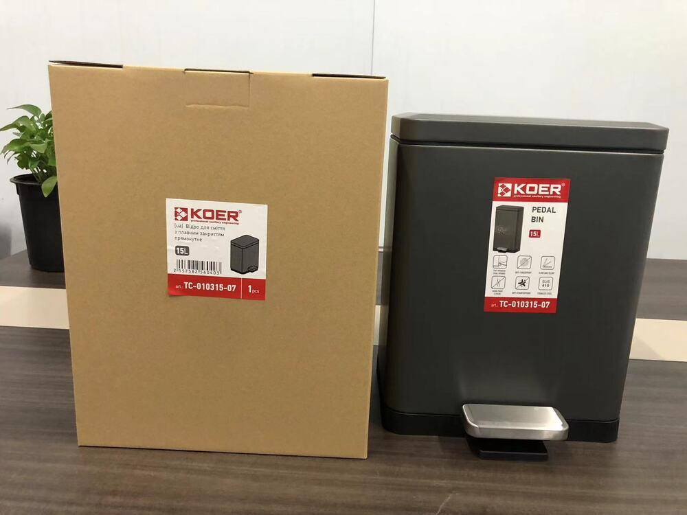 Відро для сміття з плавним закриттям прямокутне Koer TC-010315-07 15 л колір графіт (KR5604) Київ - фото 3
