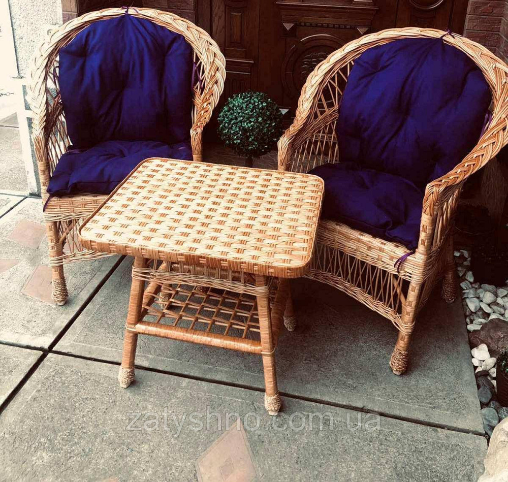 Крісла та стіл плетені з лози|Меблі з лози з накидками |меблі з лози з круглим столом Київ - фото 2
