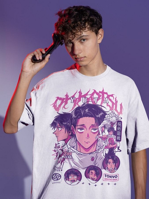 Футболка для хлопчика з аніме принтом Магічна битва оверсайз (зріст від 165 до 180) Чорний AnimeJ1117m Дніпро - фото 4