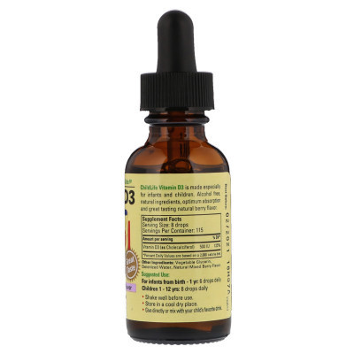 Витамин ChildLife Витамин D3 для Детей в Капельках со Вкусом Ягод, 500 МЕ, Vit (CDL-10900) Винница - изображение 2