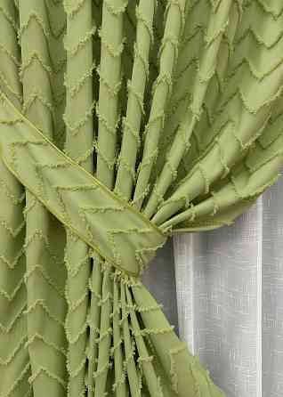 Комплект штор VR-Textil Лен Букле № 1805ш Оливковый 150х295 см 2 шт (33-0780) Киев