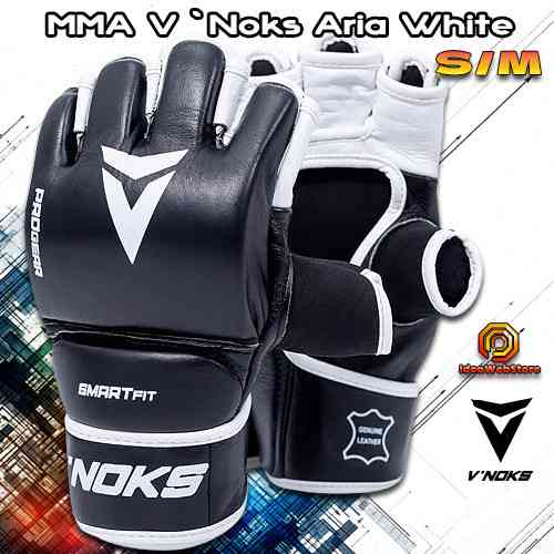 Рукавички для ММА змішаних єдиноборств рукопашного бою чорні натуральна шкіра V`Noks Aria White розмір S/M Київ
