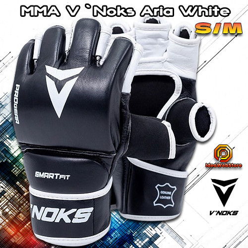 Рукавички для ММА змішаних єдиноборств рукопашного бою чорні натуральна шкіра V`Noks Aria White розмір S/M Київ - фото 1