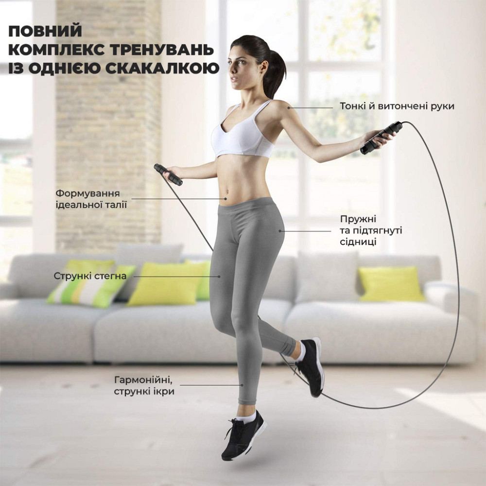 Скакалка швидкісна PowerPlay 4212 X ROPE з обтяжувачами Чорно/Червона (120г*2) 3м. Кам'янське - фото 3