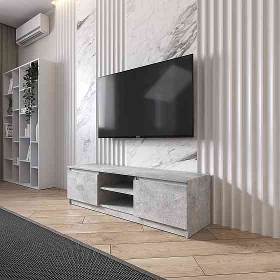 Тумба под телевизор VAYS R-14 Бетон-Белые планки, с открытой нишей, ЛДСП, 140×40×40 см – для гостиной и спальни, под ТВ Львов