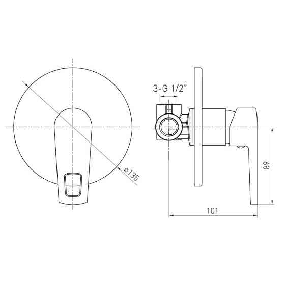 Змішувач прихованого монтажу VOLLE SOLAR cromo для душу хром Київ