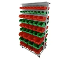Leomar Wózek do pojemników warsztatowych, dwustronny, jezdny. Wym: 1690x940x675mm z półką 104 pojemniki, czerwone, zielone Київ - фото 1
