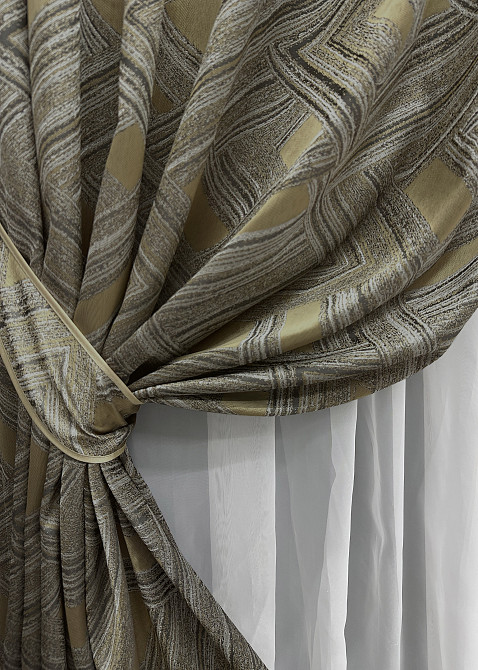 Комплект готовых штор VR-Textil Жаккард Mystery № 1622ш Капучино с золотистым 150х290 см 2 шт (33-0542) Киев - изображение 5