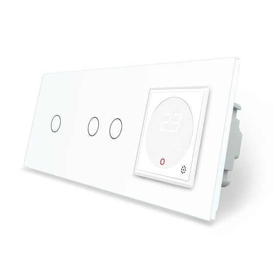 Комбінований терморегулятор (термостат) програмований для електричної теплої підлоги та 3-сенсорний вимикач (1-2) LIVOLO, білий скляний, в одній рамці Коломия