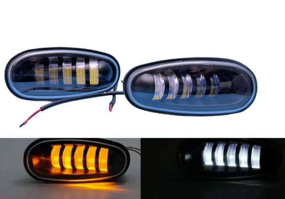 Комплект противотуманных LED фар Daewoo Lanos, Sens 5 линз белый/желтый свет (металлический корпус) HP Харьков