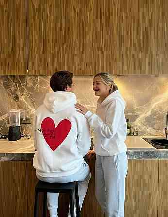 Парные утепленные оверсайз худи для влюбленных трехнитка на флисе Белый Одесса