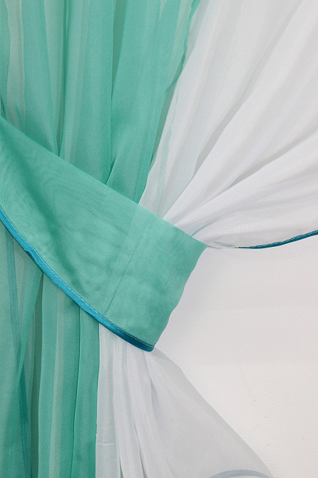 Кухонні штори VR-Textil № 017к комбіновані з підв'язками бірюзовий з білим 265х170 см (50-112) Київ - фото 3