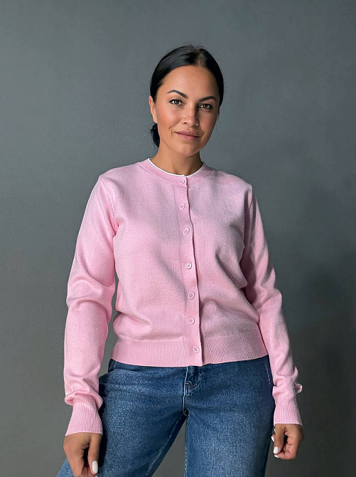Кардиган жіночий Fancy Matinee 1527 на ґудзиках з контрастним коміром, рожевий, one size Київ - фото 1