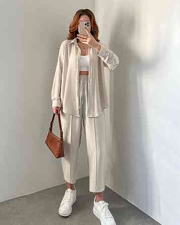 Жіночий легкий брючний костюм-двійка: сорочка та штани американський креп Беж, 44/46 Одеса