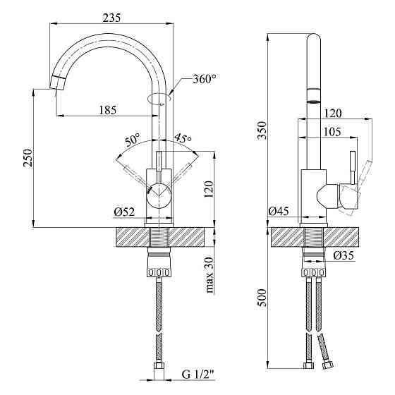 Смеситель для кухни WEZER EKO4A-01-GUNGREY графит Киев