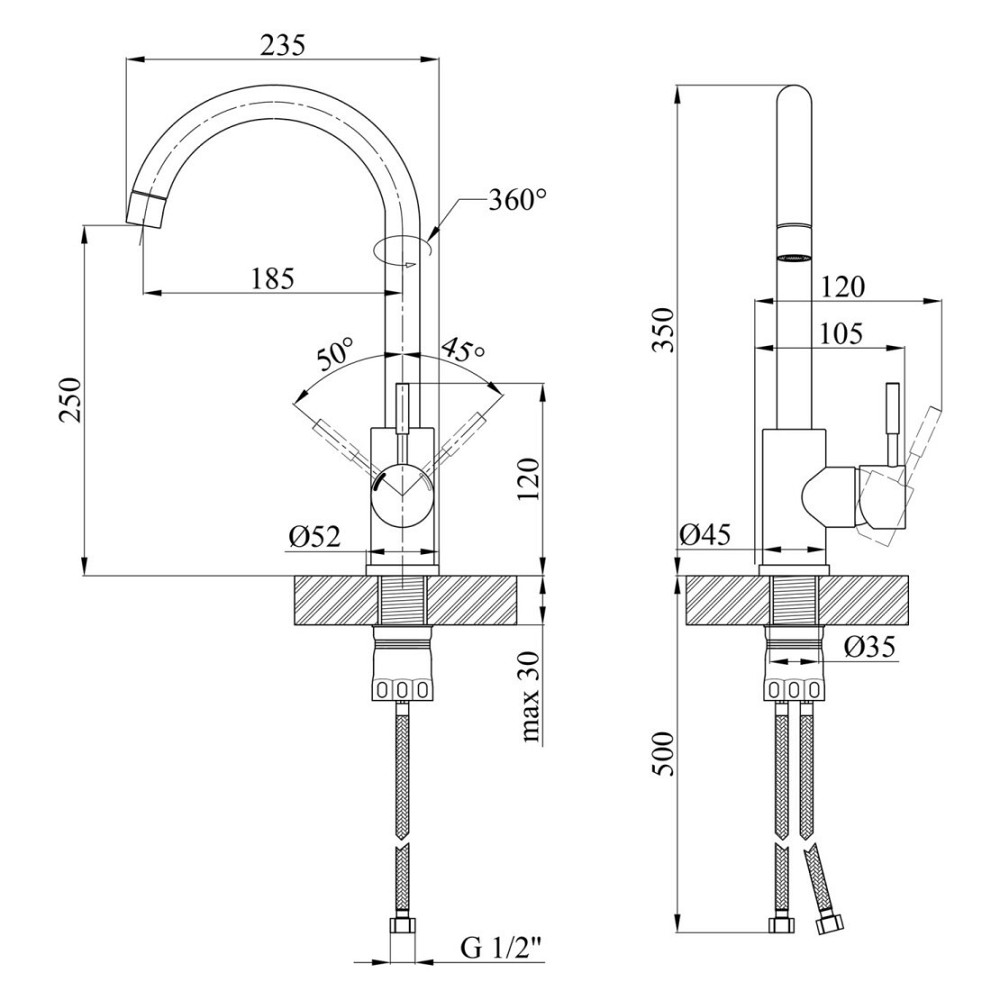 Смеситель для кухни WEZER EKO4A-01-GUNGREY графит Киев - изображение 2