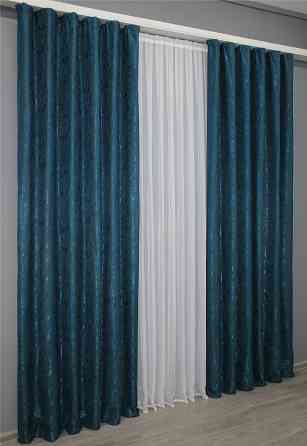 Комплект готових штор VR-Textil Льон мармур Pavliani № 1365ш Синій 150х270 см 2 шт (33-0226) Київ