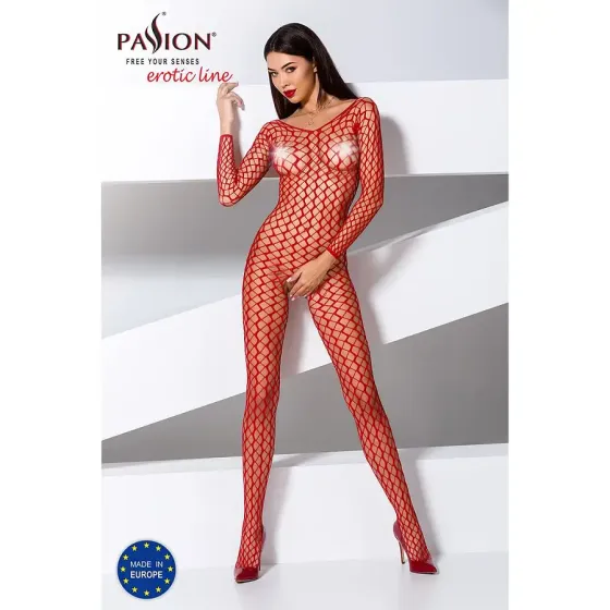 Бодістокінг Passion BS068 red, комбінезон, велика сітка, довгий рукав Львів