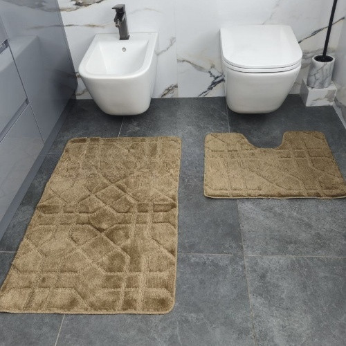 Набір килимків для ванної кімнати 2шт 57*100см+57*50см U-виріз Геометрія Joy бежевий тафтинг Дариана Житомир - фото 4
